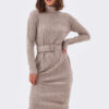 В'язана сукня-гольф з косами бежева | 85822