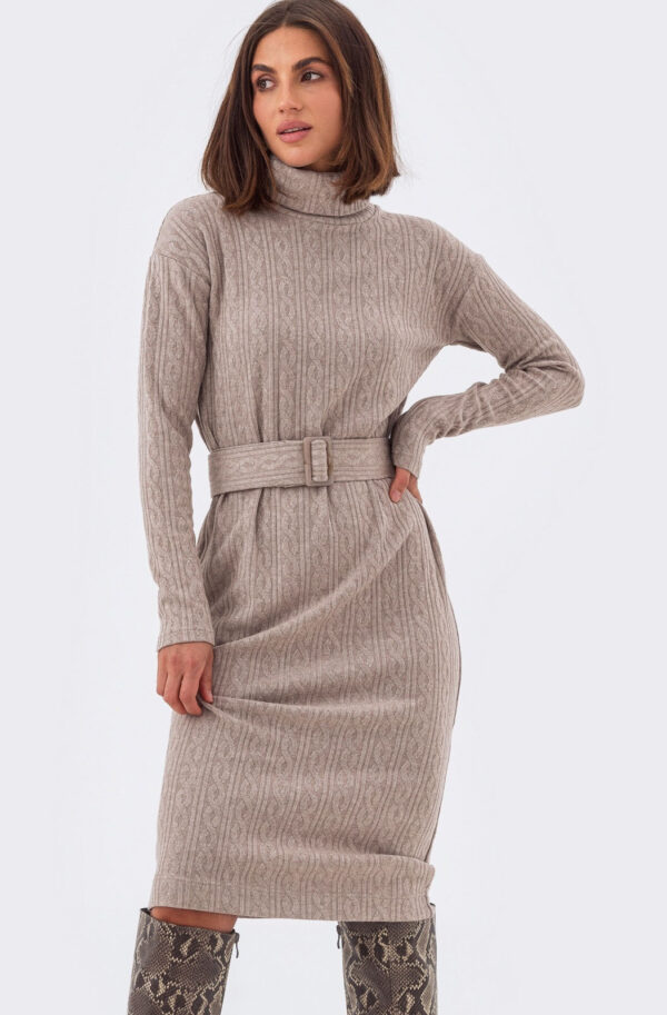 В'язана сукня-гольф з косами бежева | 85822