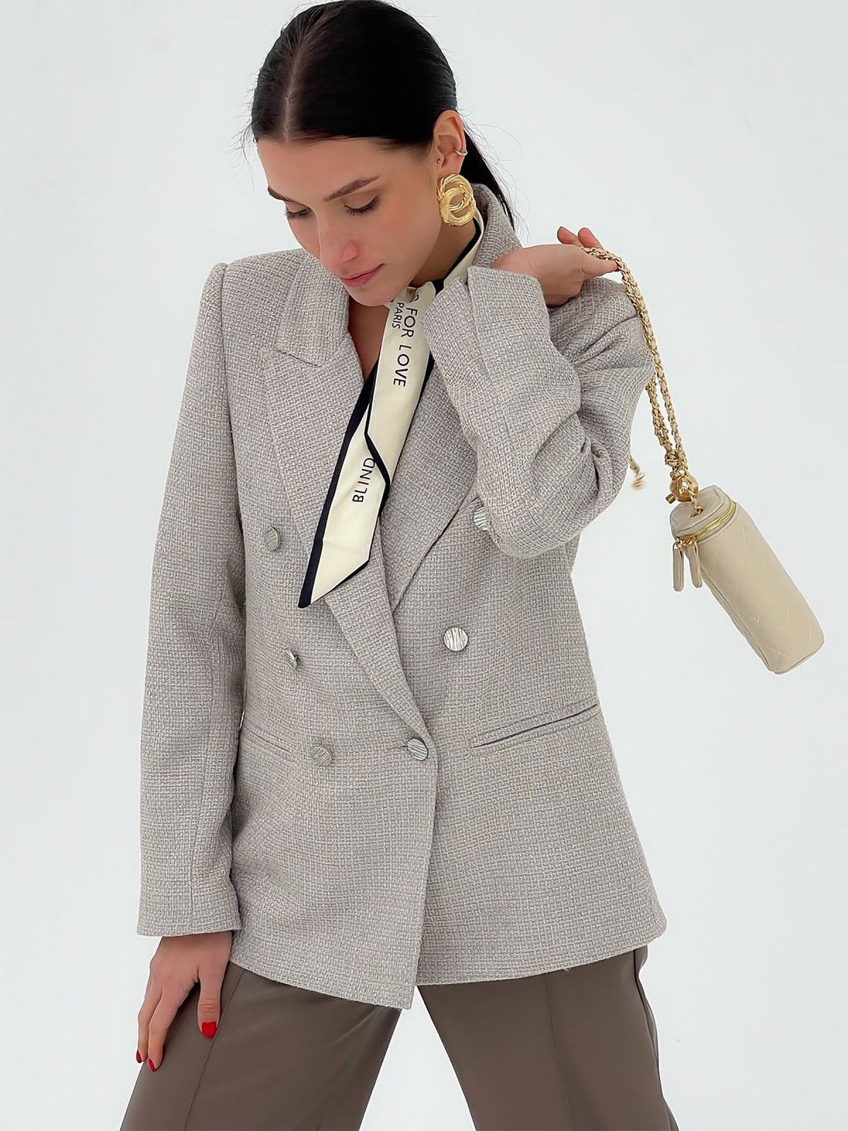 Твідовий двобортний жакет сірий | 85644 Твідовий двобортний жакет сірий | 85644