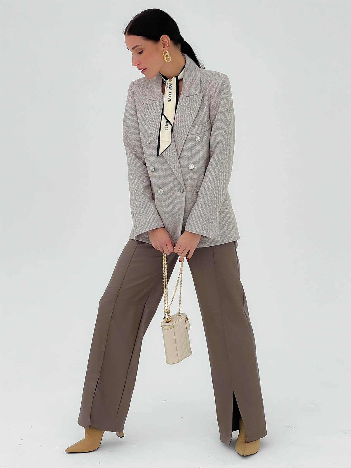 Твідовий двобортний жакет сірий | 85644 Твідовий двобортний жакет сірий | 85644