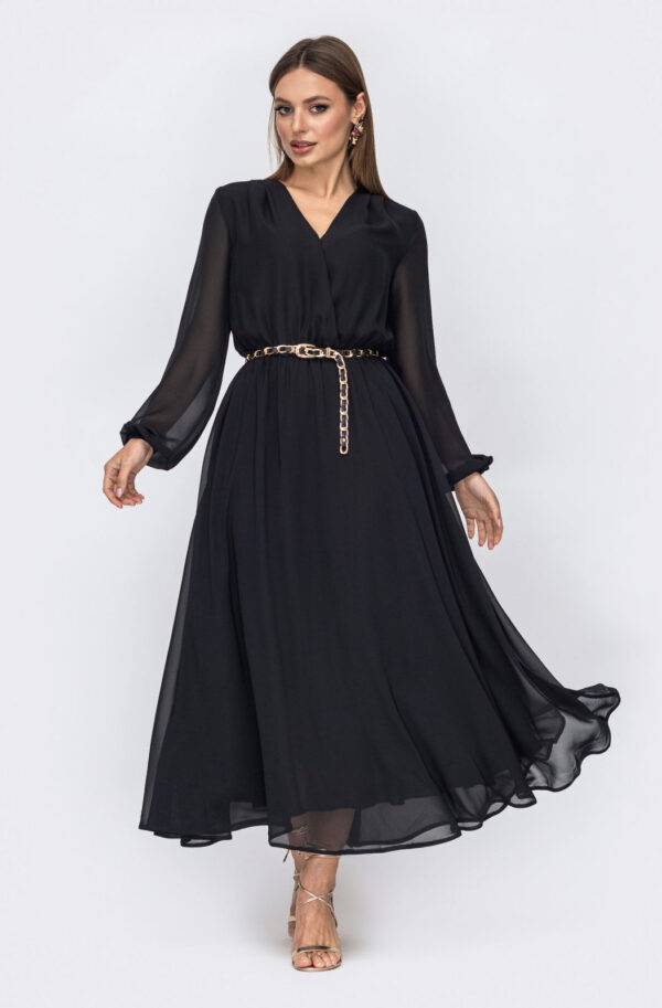 Святкова чорна шифонова сукня кльош | 86023