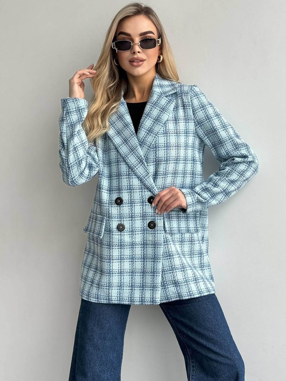 Твідовий піджак в клітинку блакитний | 85860 Твідовий піджак в клітинку блакитний | 85860
