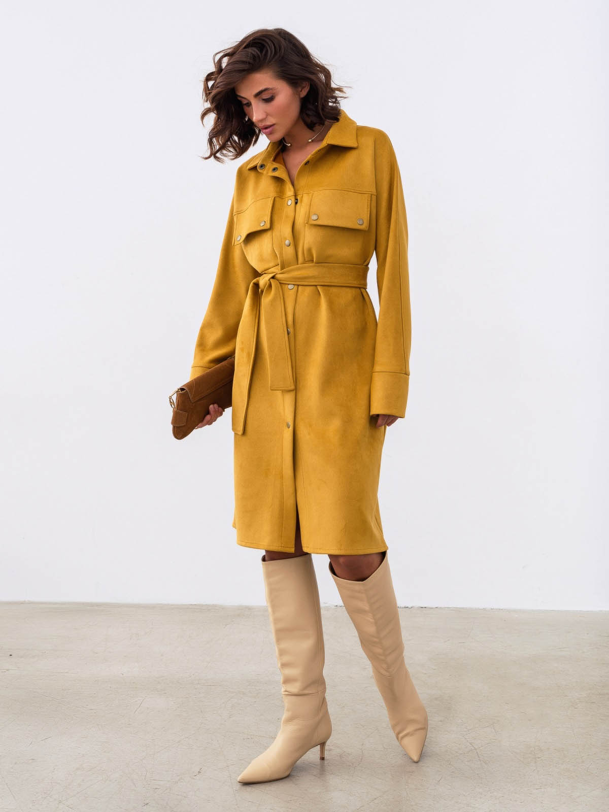 Стильна замшева сукня-сорочка гірчична | 85712 Стильна замшева сукня-сорочка гірчична | 85712