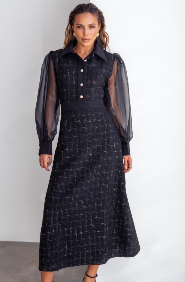 Елегантна твідова сукня чорна з люрексом | 86046