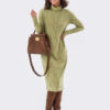 В'язана сукня-гольф з косами оливкова | 85813
