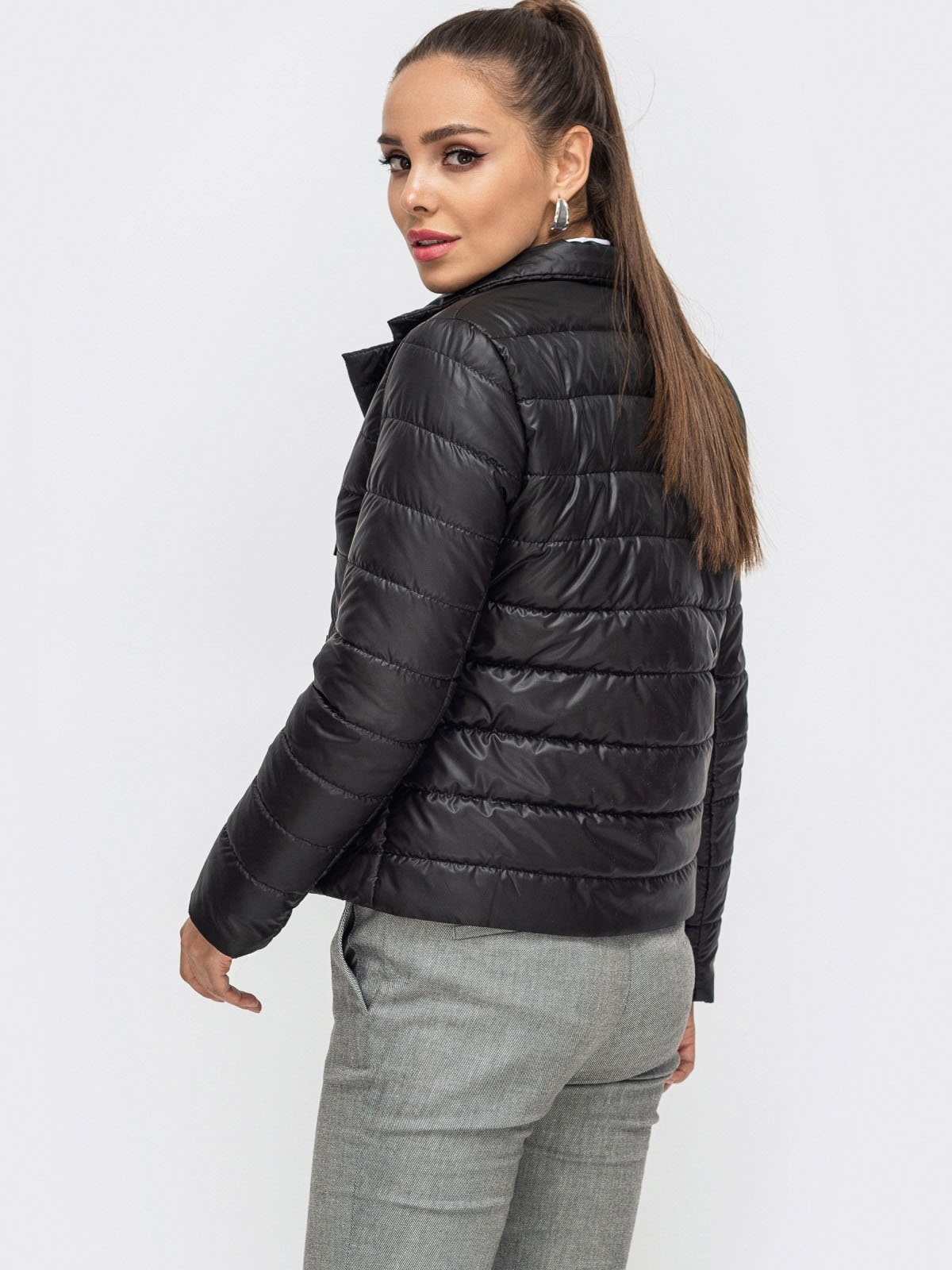 Демісезонна куртка з кишенями чорна | 85527 Демісезонна куртка з кишенями чорна | 85527