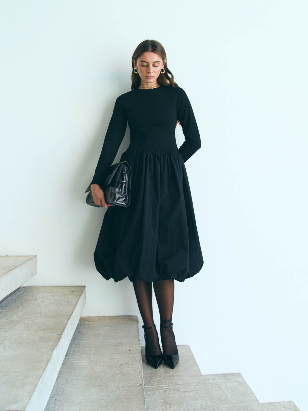 Трикотажна сукня чорна зі спідницею балон | 86071 Трикотажна сукня чорна зі спідницею балон | 86071