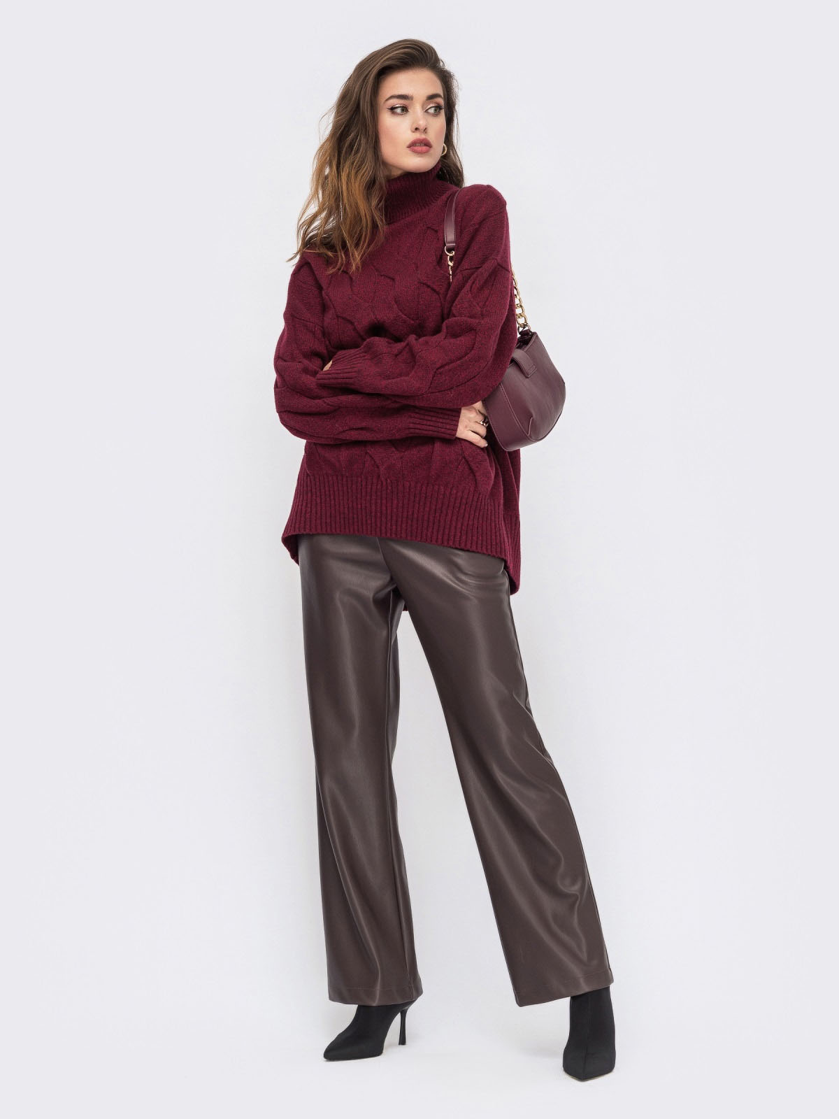 Прямі штани з екошкіри на замші коричневі | 86092 Прямі штани з екошкіри на замші коричневі | 86092