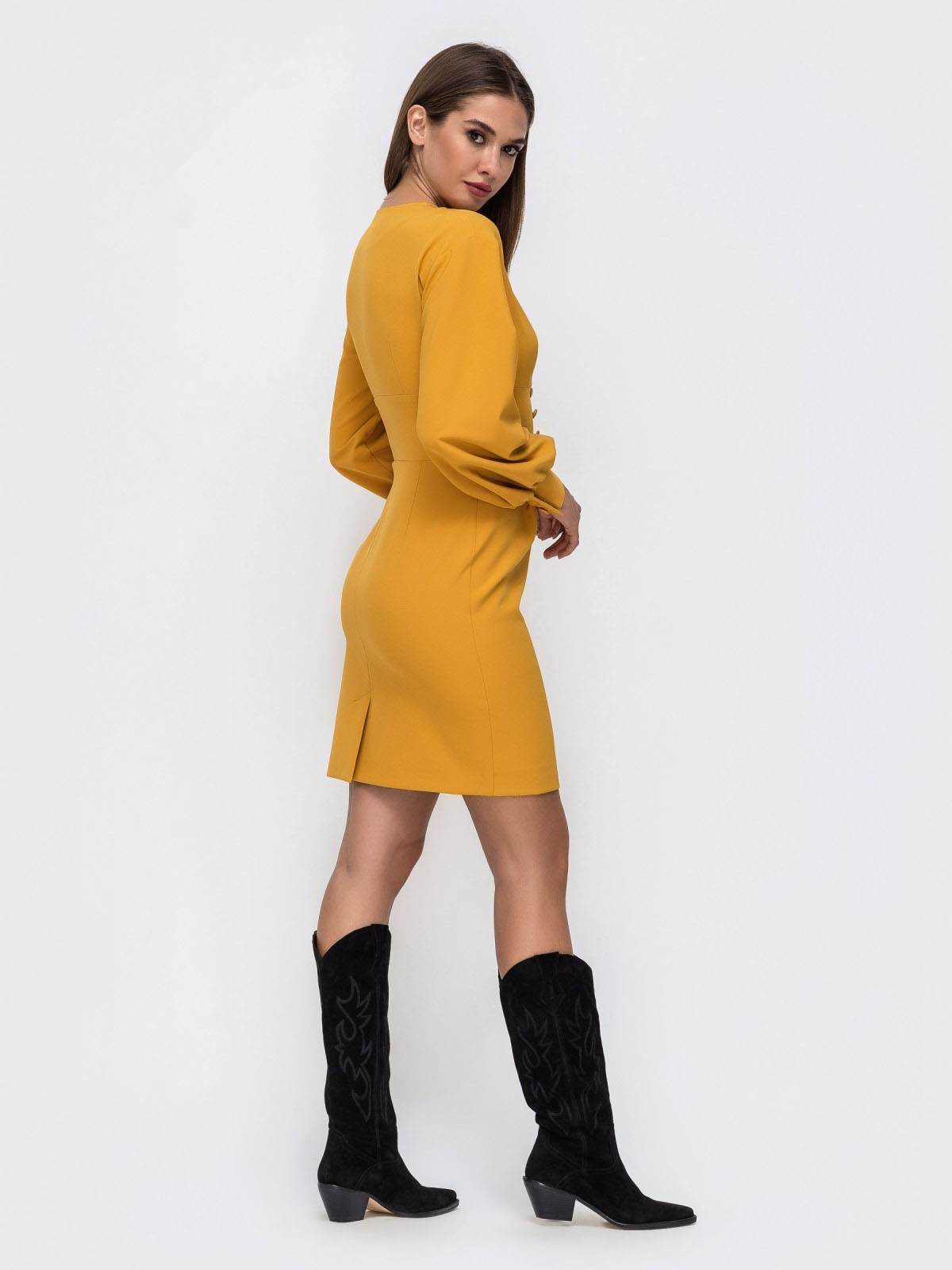 Демісезонна сукня-футляр гірчична | 85729 Демісезонна сукня-футляр гірчична | 85729