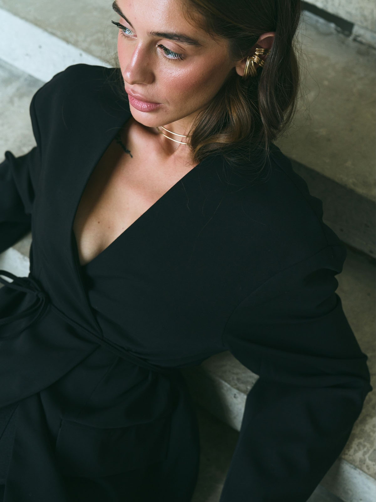 Жакет чорний на запах із зав'язками | 85973 Жакет чорний на запах із зав'язками | 85973