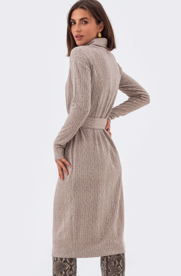 В'язана сукня-гольф з косами бежева | 85822