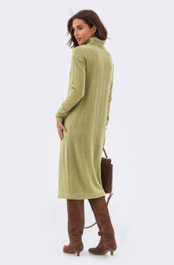 В'язана сукня-гольф з косами оливкова | 85813