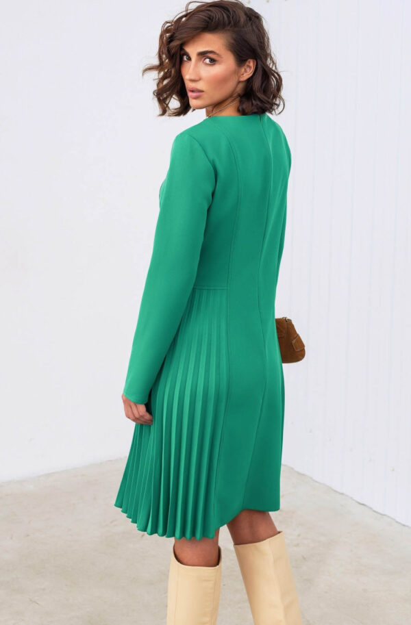 Ділова зелена сукня з гофрованими вставками | 85787