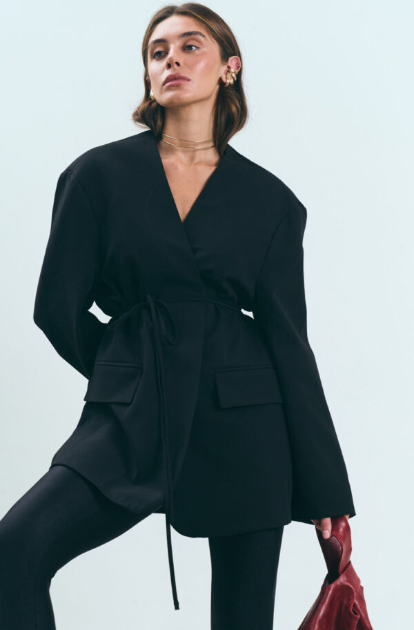 Жакет чорний на запах із зав'язками | 85973