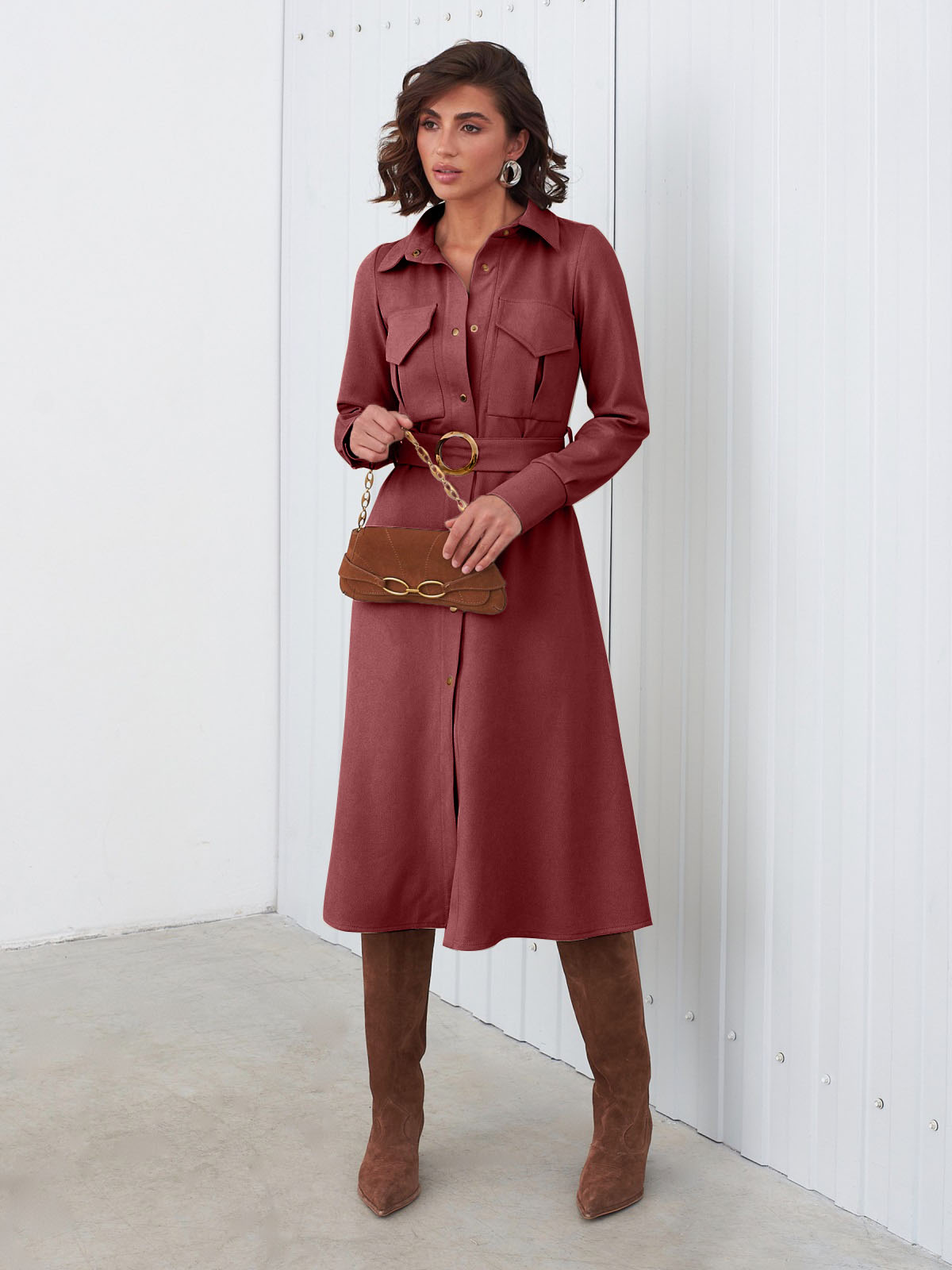 Демісезонна замшева сукня-сорочка бордова | 86360 Демісезонна замшева сукня-сорочка бордова | 86360