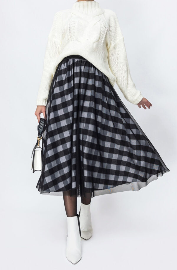 Двошарова спідниця чорно-біла напівсонце | 86386