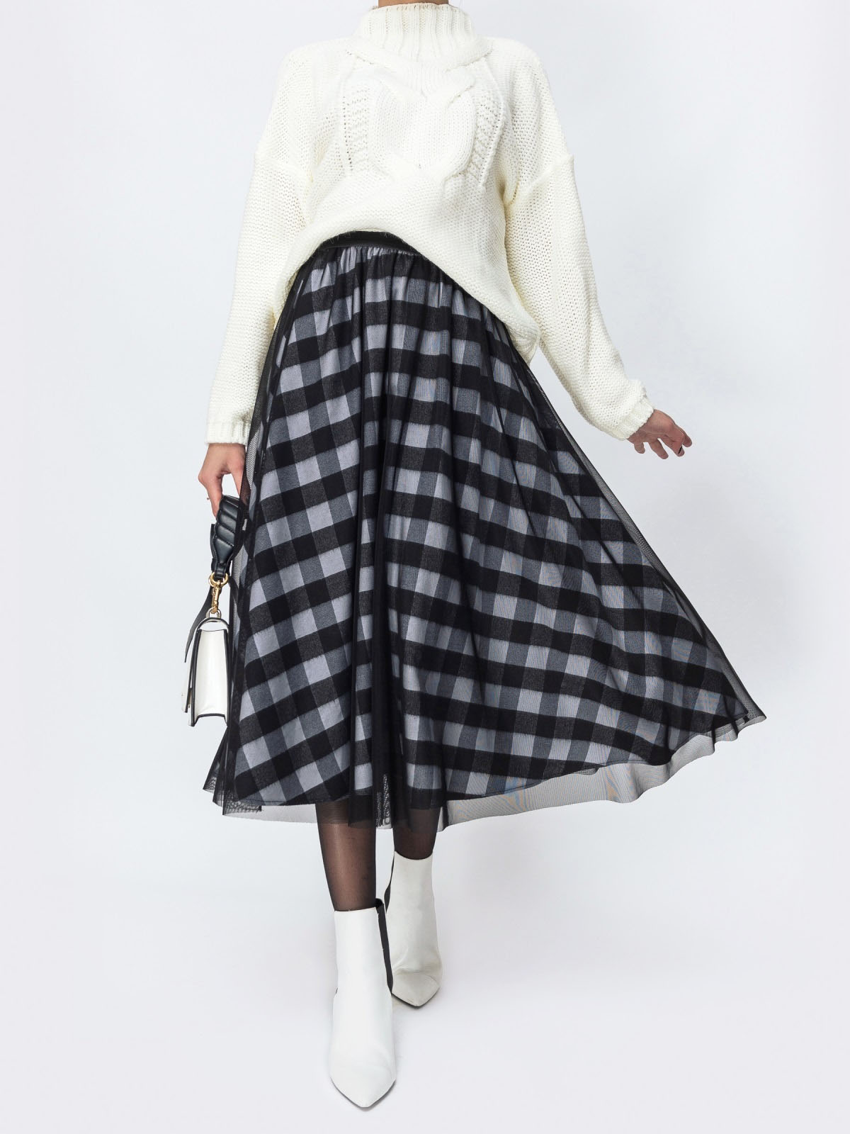 Двошарова спідниця чорно-біла напівсонце | 86386