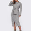 Теплий костюм зі спідницею в сірий принт | 86545