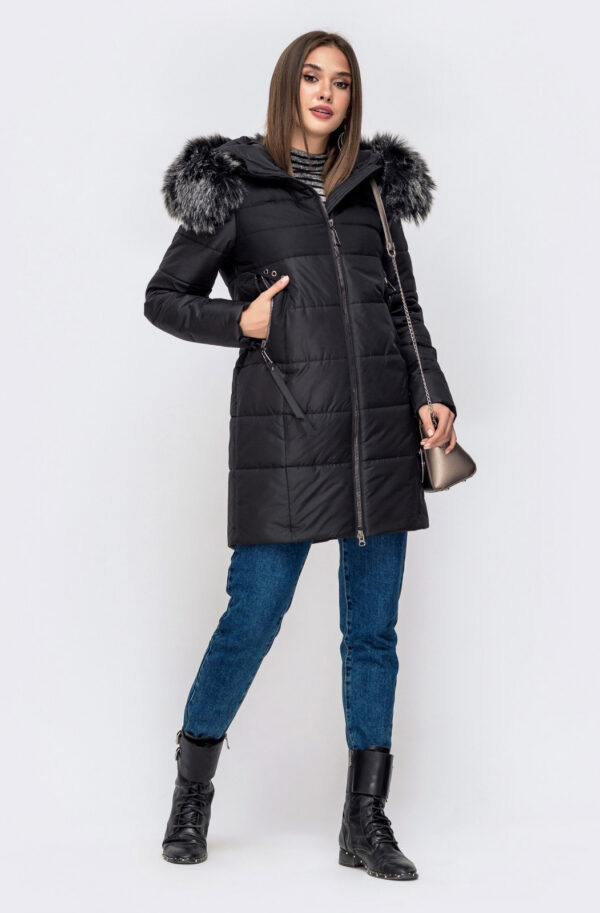 Зимова куртка чорна середньої довжини | 86499