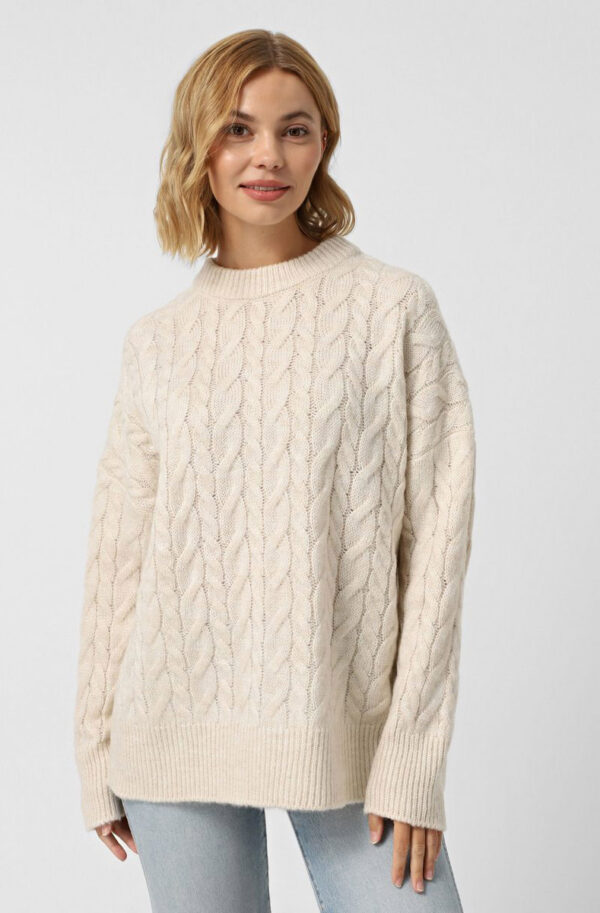 Об'ємний джемпер з косами білий | 86659