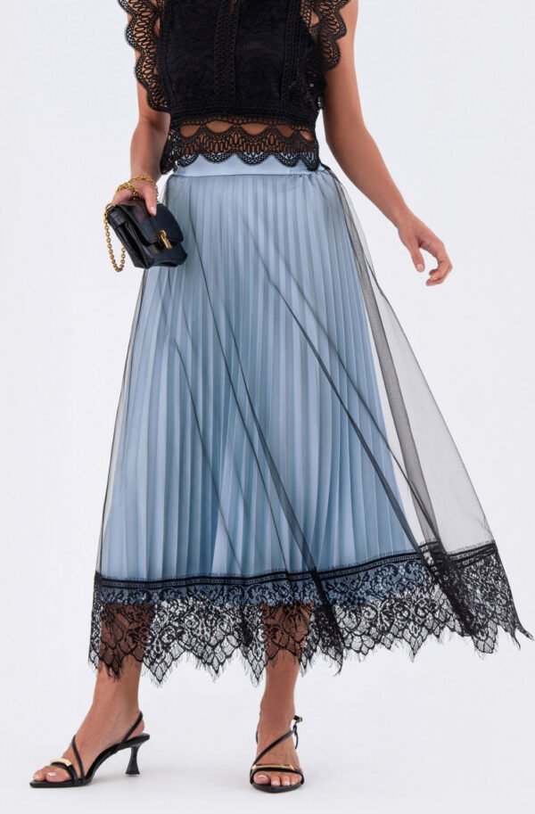 Спідниця-плісе блакитна з фатином зверху | 86730