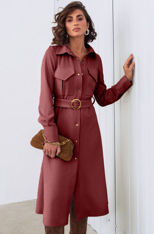 Демісезонна замшева сукня-сорочка бордова | 86360