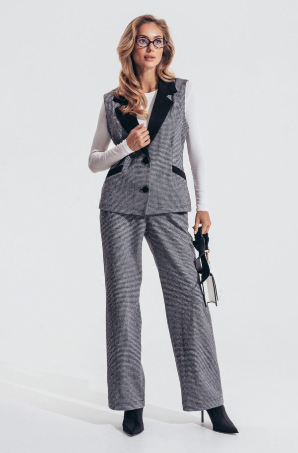 Жакардовий костюм-двійка з жилетом сірий | 86432