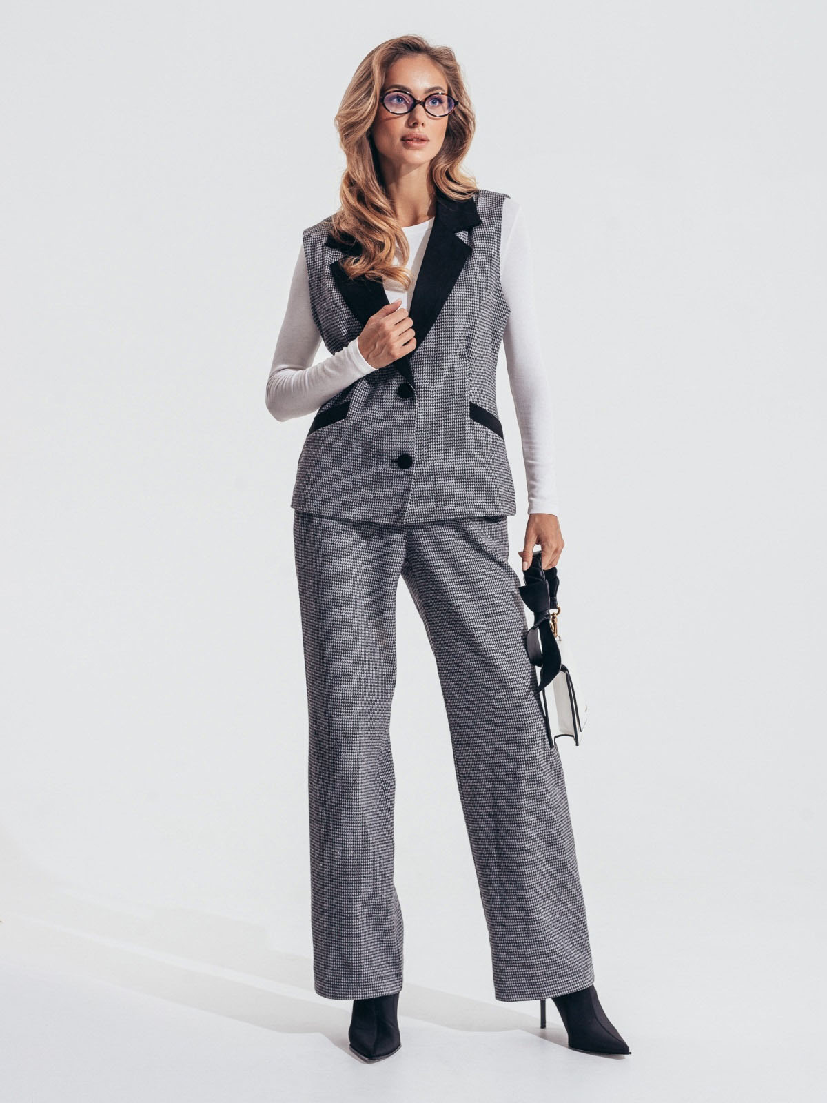 Жакардовий костюм-двійка з жилетом сірий | 86432