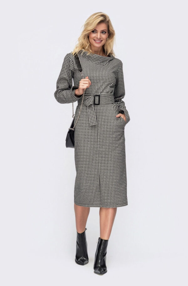 Теплий костюм зі спідницею в чорний принт | 86551