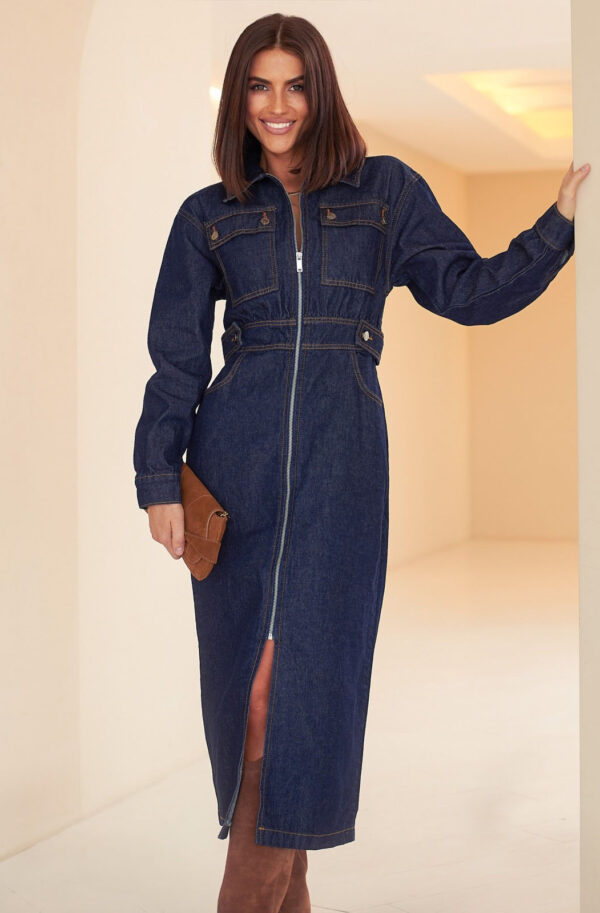 Джинсова сукня-сорочка темно-синя на змійці | 86314