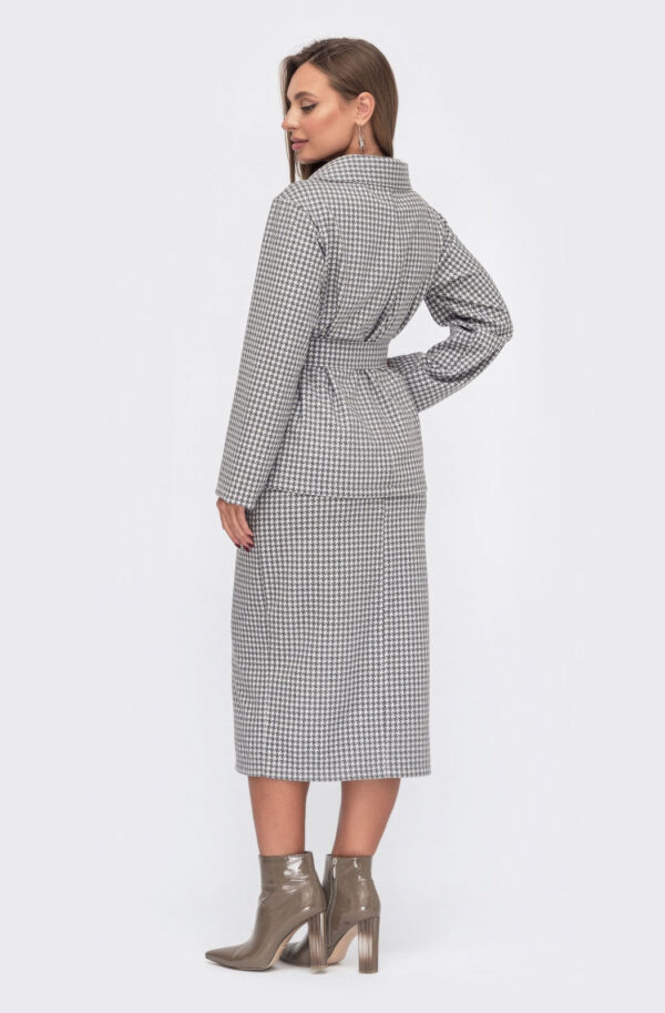 Теплий костюм зі спідницею в сірий принт | 86545