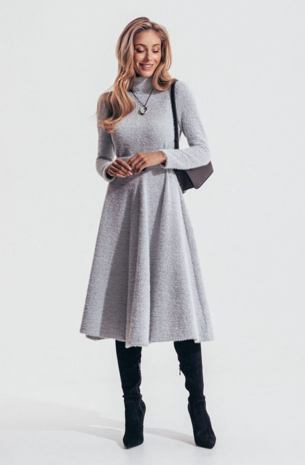 Трикотажна сукня кльош сіра міді довжини | 86609