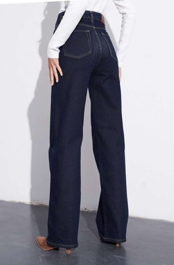 Джинси-труби оздоблені стразами темно-сині | 86271