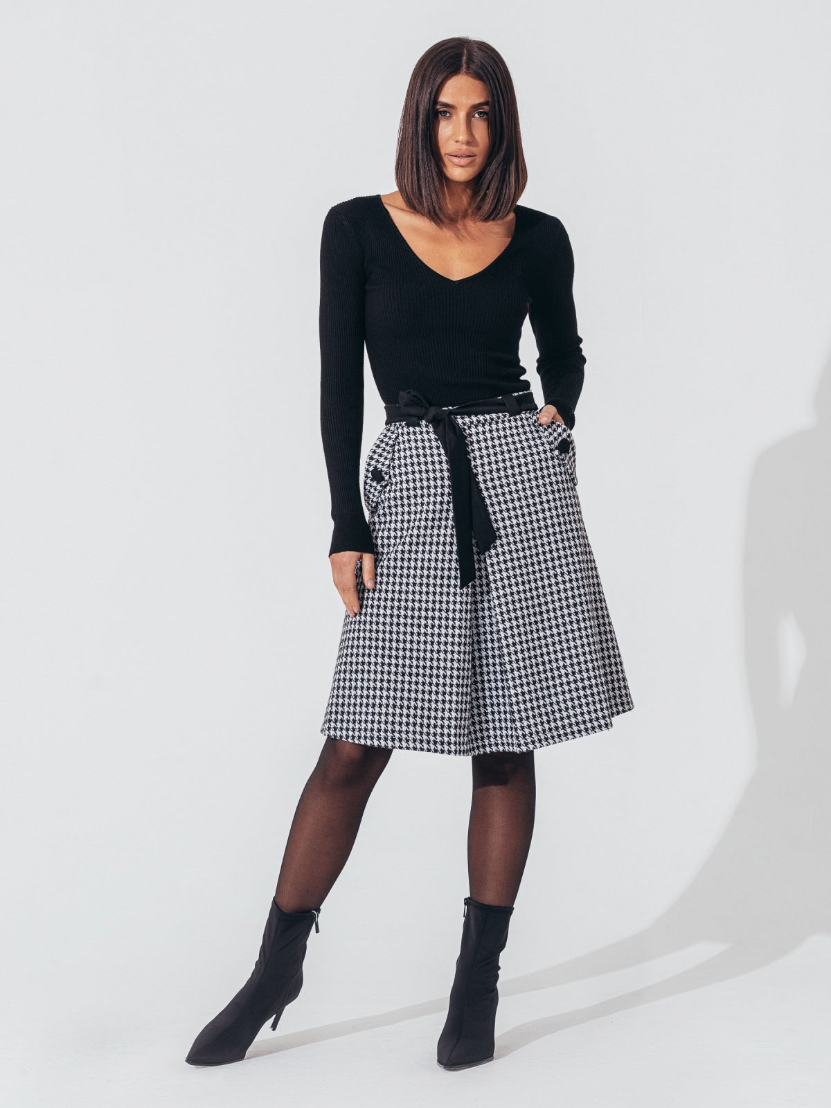 Спідниця-трапеція у гусячу лапку чорно-біла | 86404 Спідниця-трапеція у гусячу лапку чорно-біла | 86404