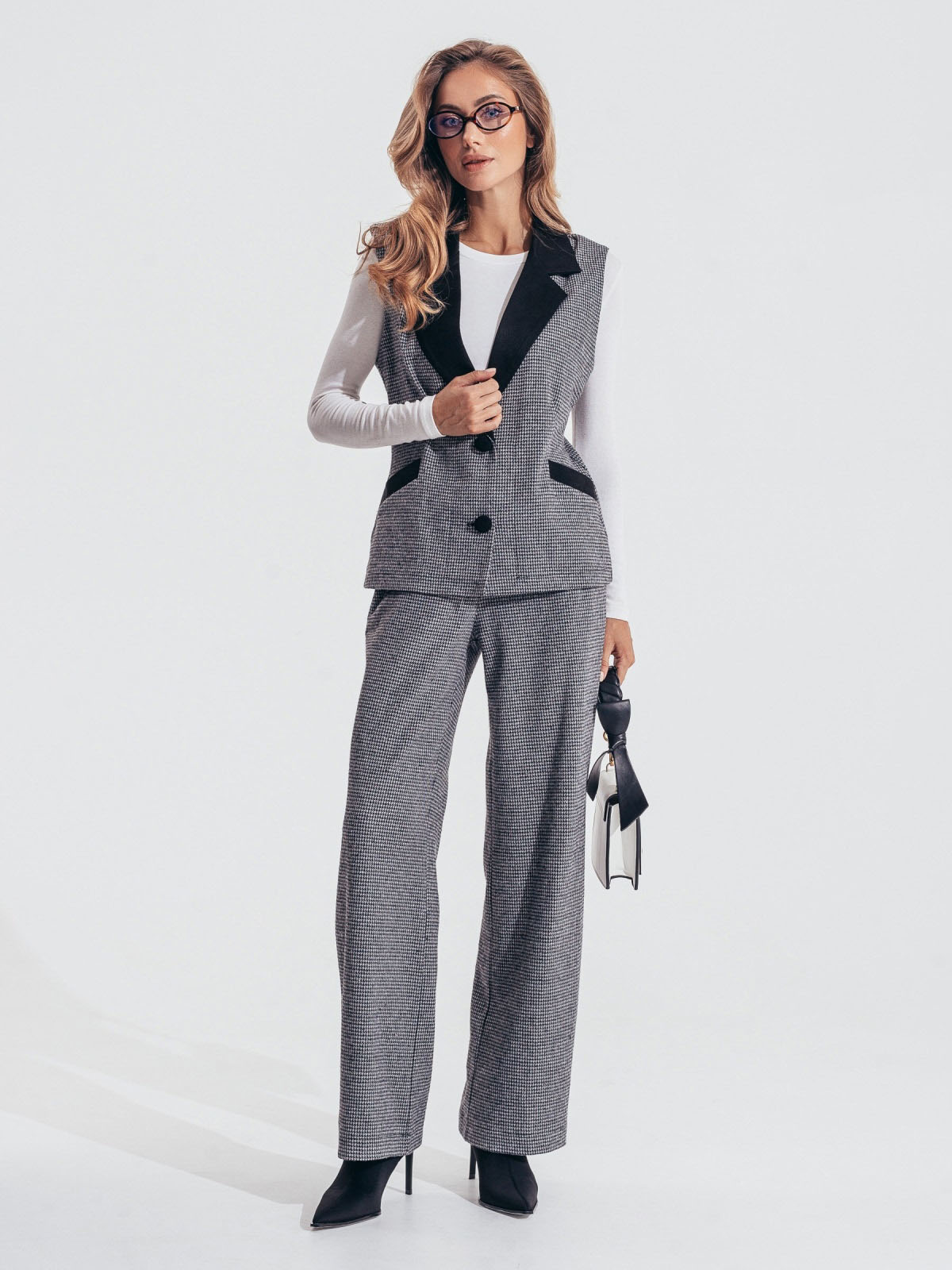 Жакардовий костюм-двійка з жилетом сірий | 86432