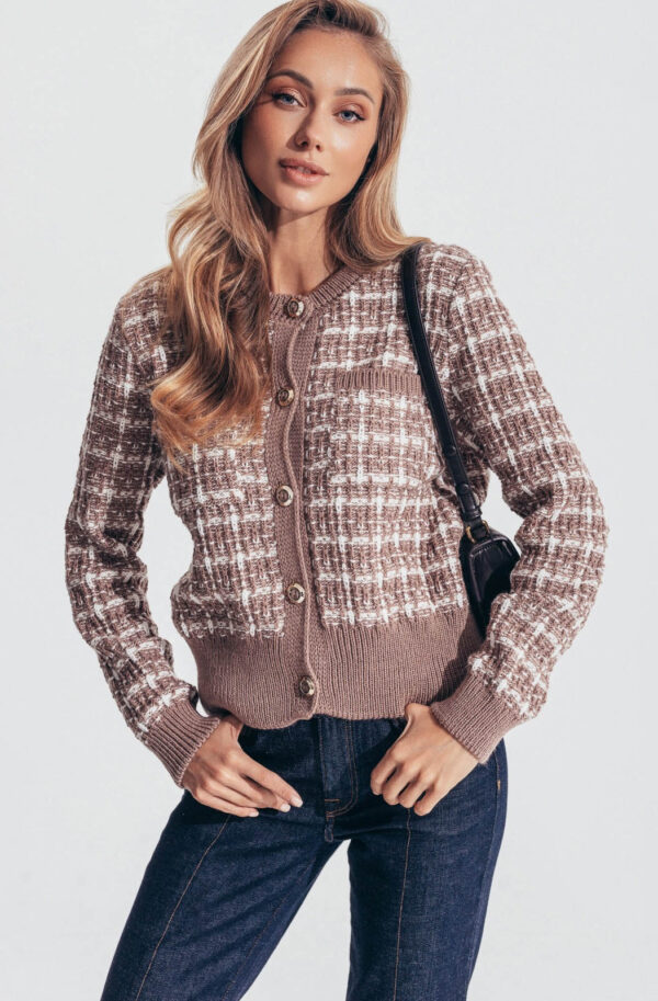 Короткий кардиган дрібної в'язки пудровий | 86459