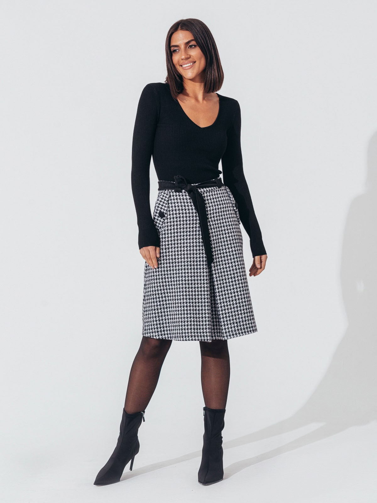 Спідниця-трапеція у гусячу лапку чорно-біла | 86404 Спідниця-трапеція у гусячу лапку чорно-біла | 86404