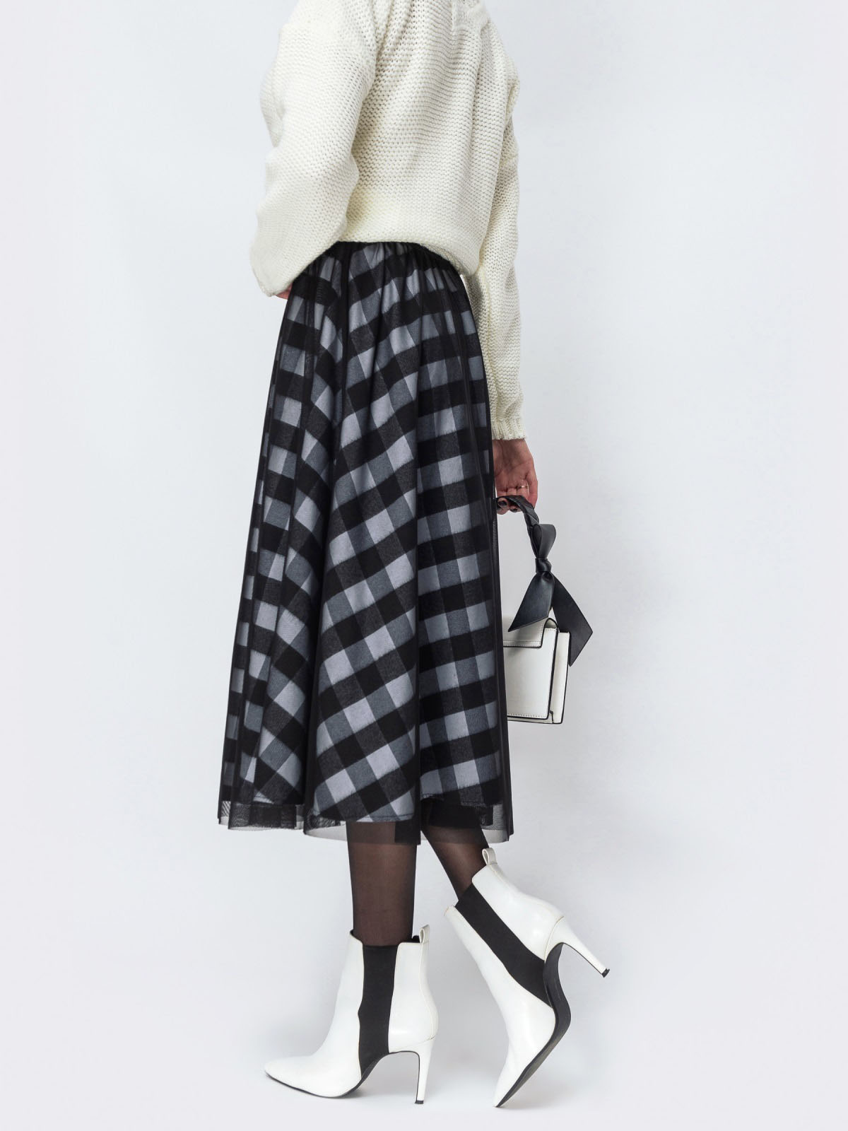 Двошарова спідниця чорно-біла напівсонце | 86386