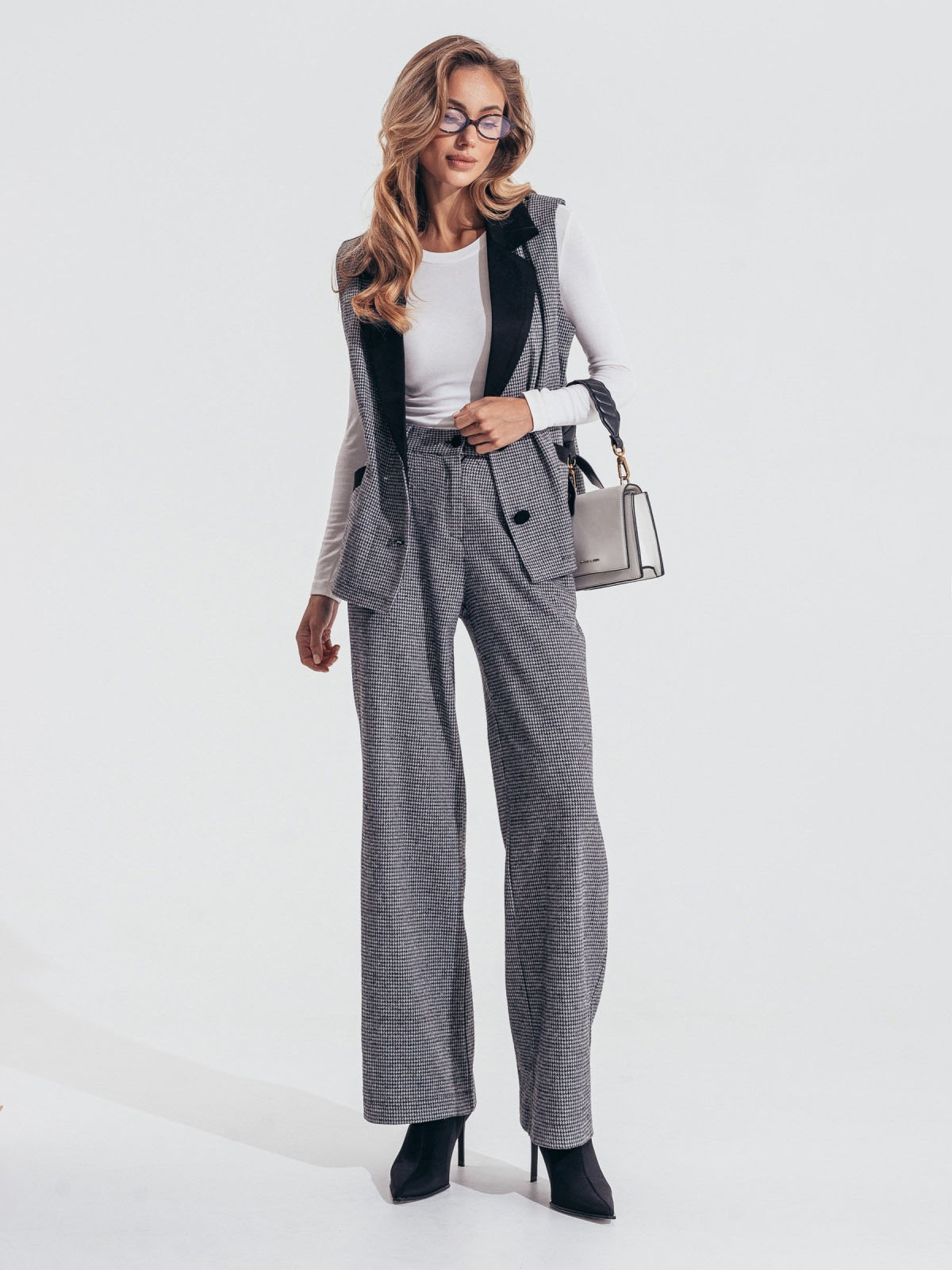 Жакардовий костюм-двійка з жилетом сірий | 86432