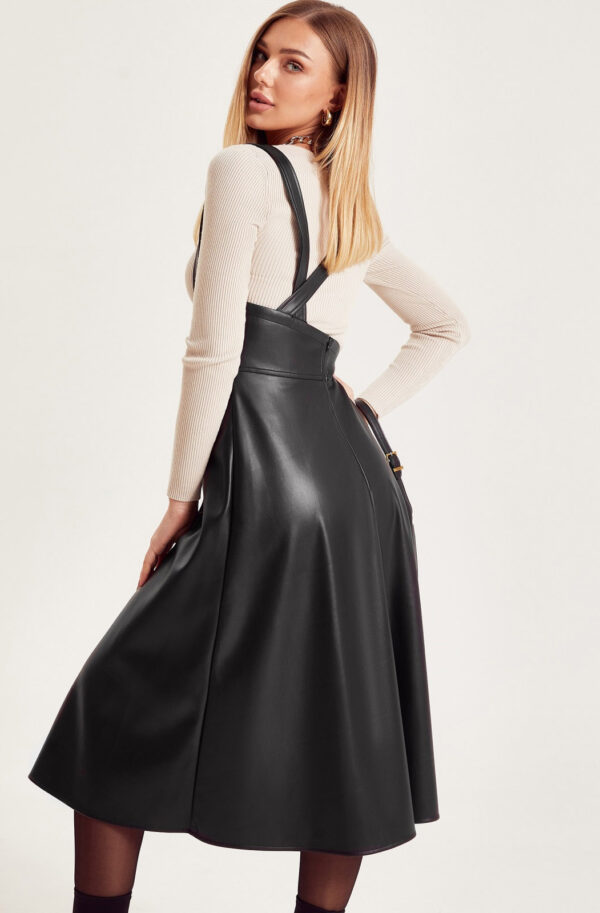 Шкіряна спідниця з бретелями чорна | 86479