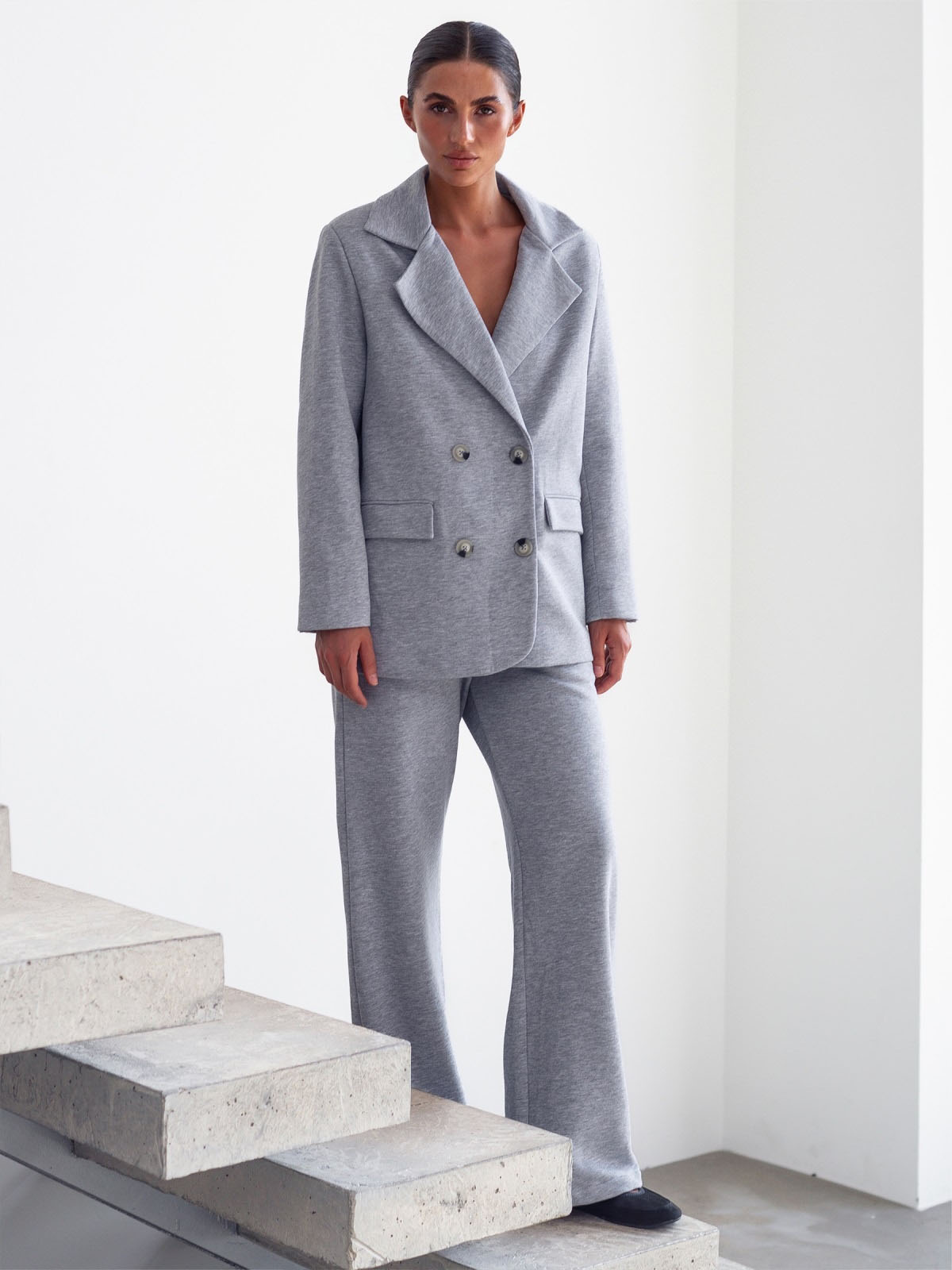 Трикотажний костюм-двійка зі штанами сірий | 86561 Трикотажний костюм-двійка зі штанами сірий | 86561