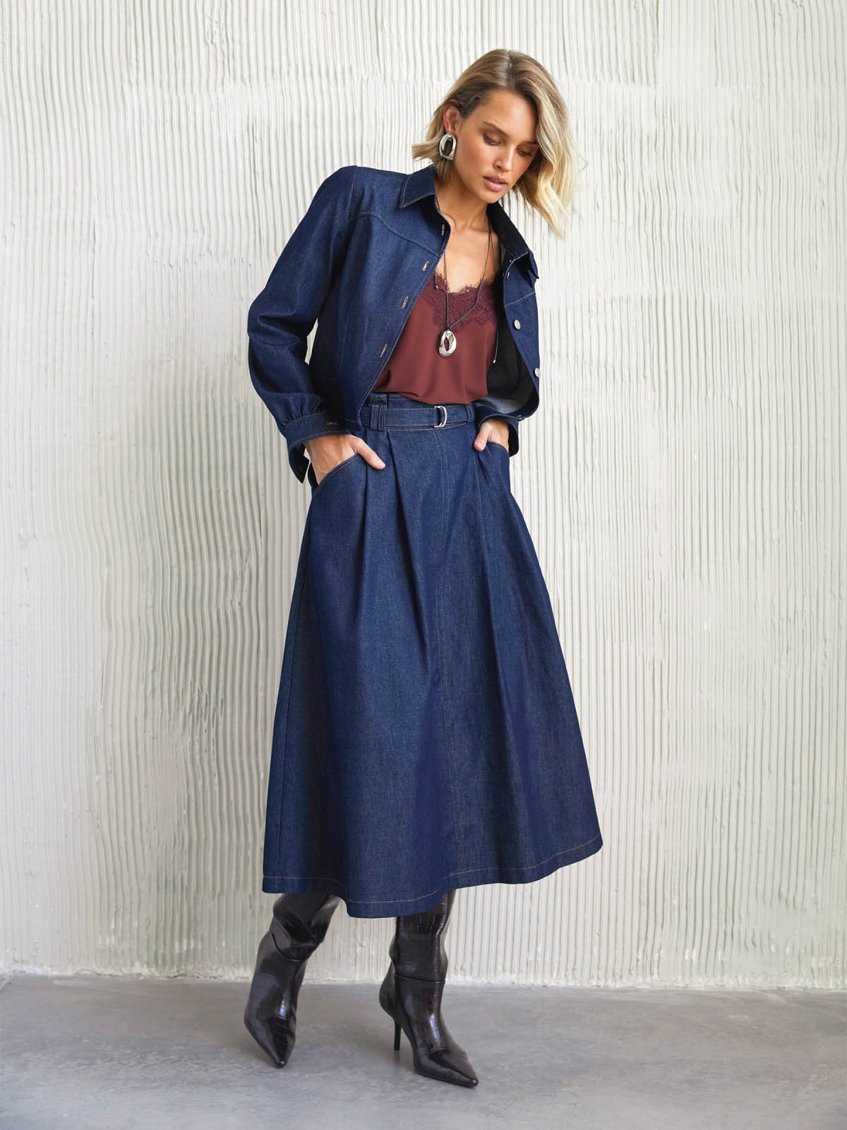 Джинсова спідниця напівсонце темно-синя | 86715 Джинсова спідниця напівсонце темно-синя | 86715