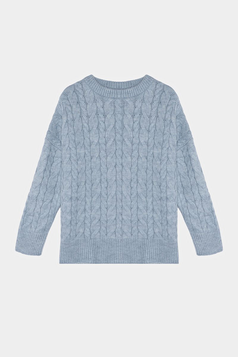 Об'ємний джемпер з косами блакитний | 86671