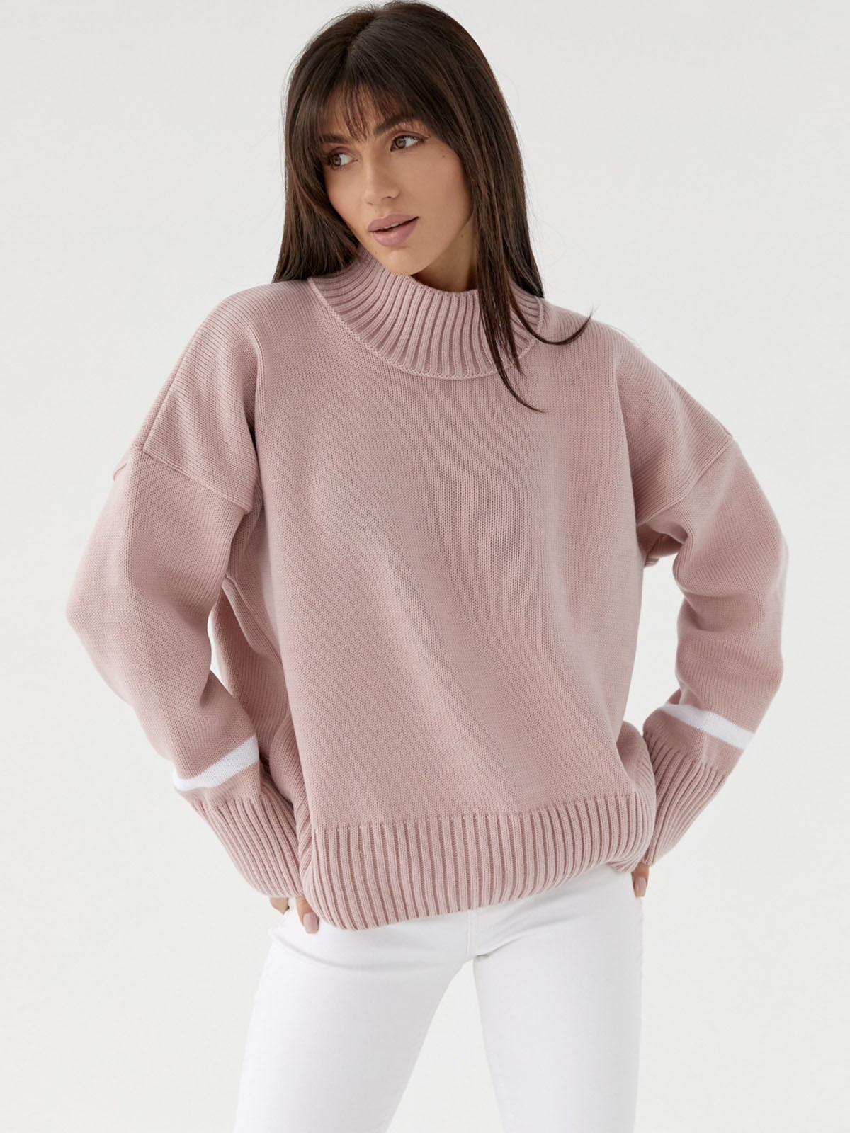 Светр оверсайз із високим коміром пудровий | 87015 Светр оверсайз із високим коміром пудровий | 87015