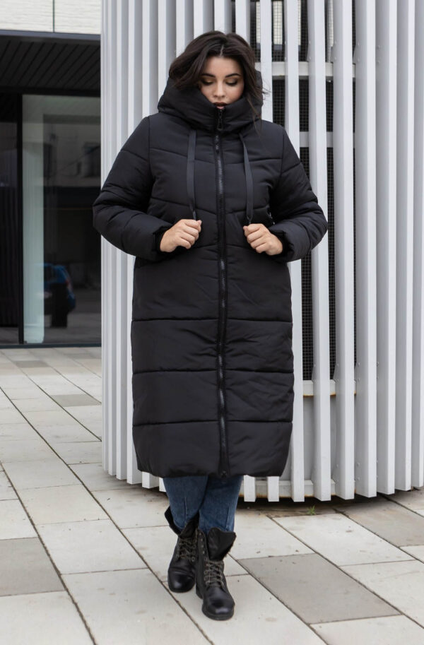 Зимова куртка Plus Size чорна з капюшоном | 86979