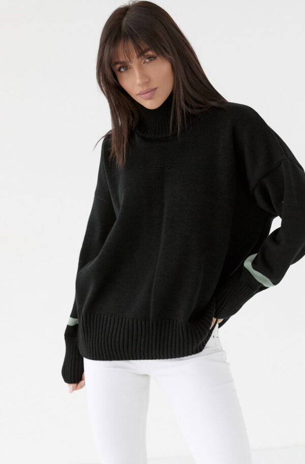 Светр оверсайз із високим коміром чорний | 87024