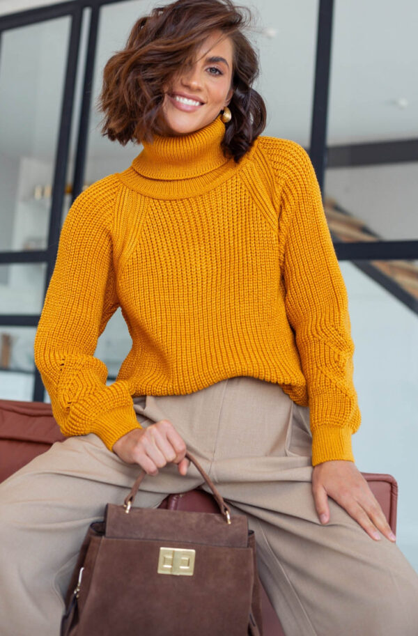 Вовняний светр дрібної в'язки гірчичний | 87030