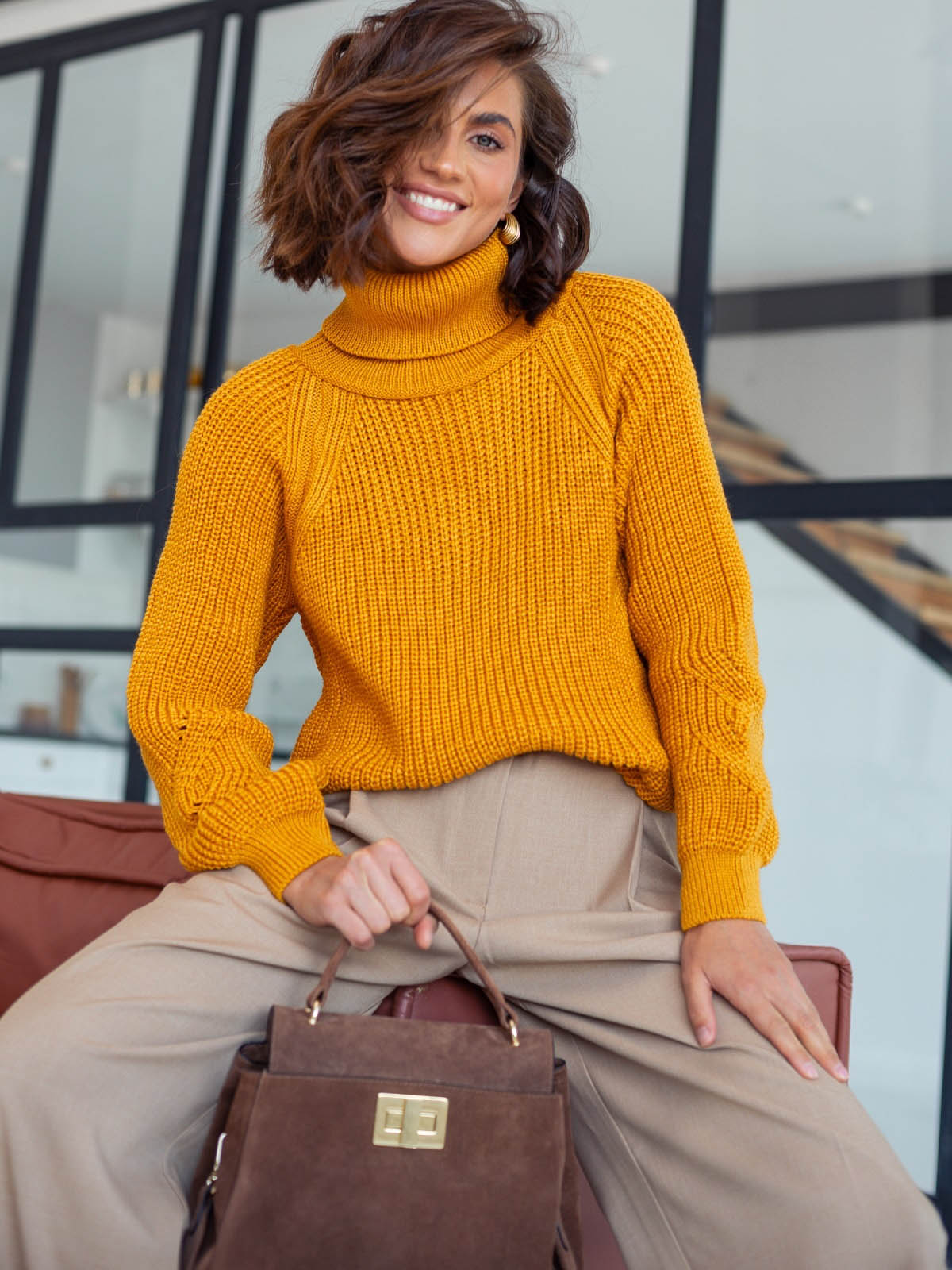 Вовняний светр дрібної в'язки гірчичний | 87030 Вовняний светр дрібної в'язки гірчичний | 87030