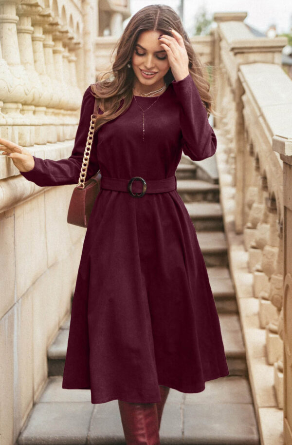Сукня розкльошена з мікровельвету бордова | 87403