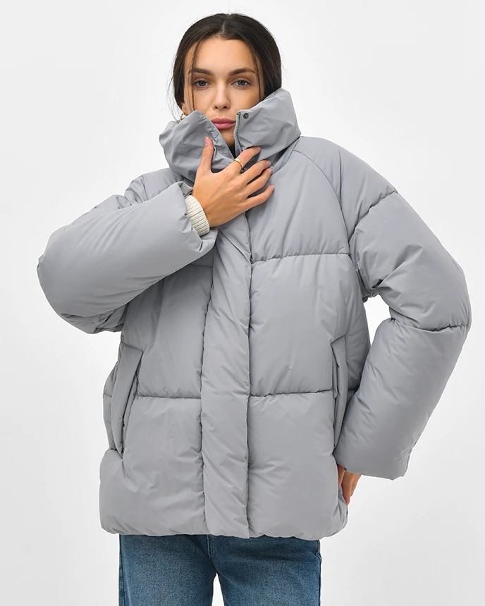 Зимовий короткий пуховик сірий | 87190 Зимовий короткий пуховик сірий | 87190
